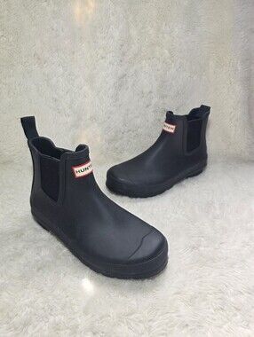 Hunter Original Chelsea Boots Matte Black Waterproof Rain Boots Size 8